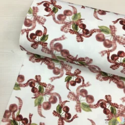 Sweet Cherry Bows Dijital Panama Keten Kumaş - Görsel 2