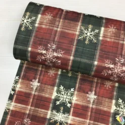 Christmas Tartan Snowflake Dijital Panama Keten Kumaş - Görsel 4