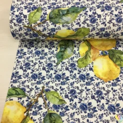 Blue Chintz & Lemon Dijital Panama Keten Kumaş - Görsel 3
