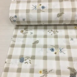 Floral Check %100 Pamuk Nevresimlik Poplin Kumaş - Görsel 5
