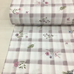 Floral Check %100 Pamuk Nevresimlik Poplin Kumaş - Görsel 5