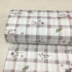 Floral Check %100 Pamuk Nevresimlik Poplin Kumaş - Görsel 4