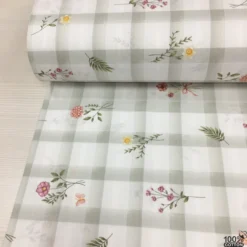 Floral Check %100 Pamuk Nevresimlik Poplin Kumaş - Görsel 2