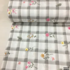 Floral Check %100 Pamuk Nevresimlik Poplin Kumaş - Görsel 3