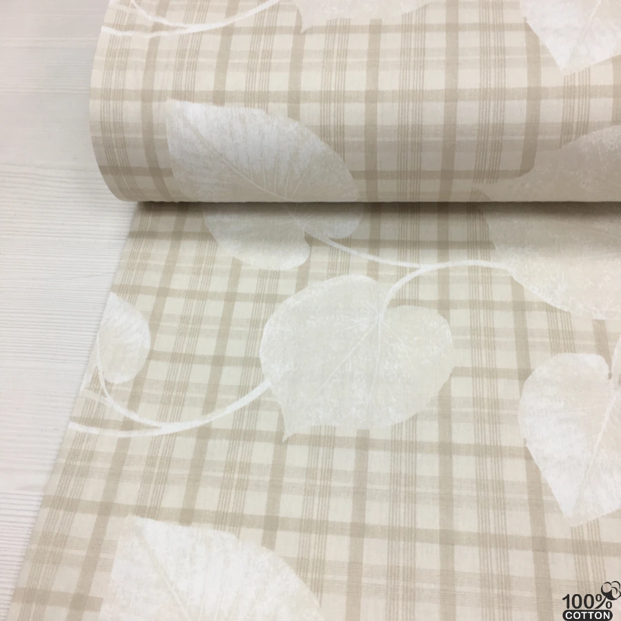 Leaf & Plaid %100 Pamuk Nevresimlik Poplin Kumaş - Görsel 5