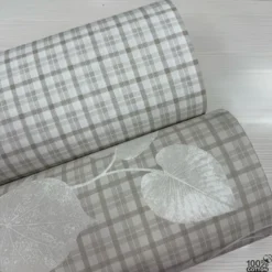 Leaf & Plaid %100 Pamuk Nevresimlik Poplin Kumaş